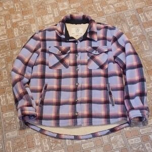 Plaid Button-Up Jacket Fleece With Fleece Lining Size Medium